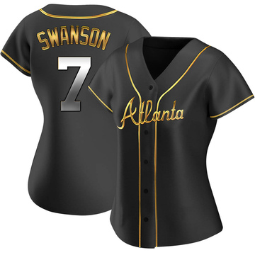 Dansby Swanson Women's Replica Atlanta Braves Black Golden Alternate Jersey