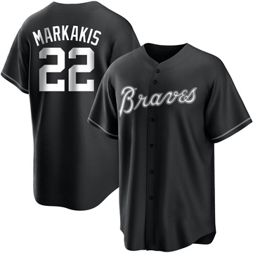 Nick Markakis Men's Replica Atlanta Braves Black/White Jersey