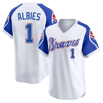 Ozzie Albies Men's Limited Atlanta Braves White Throwback Cooperstown Collection Jersey