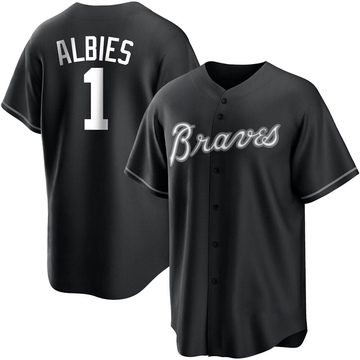 Ozzie Albies Men's Replica Atlanta Braves Black/White Jersey