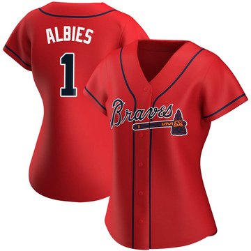 Ozzie Albies Women's Authentic Atlanta Braves Red Alternate Jersey